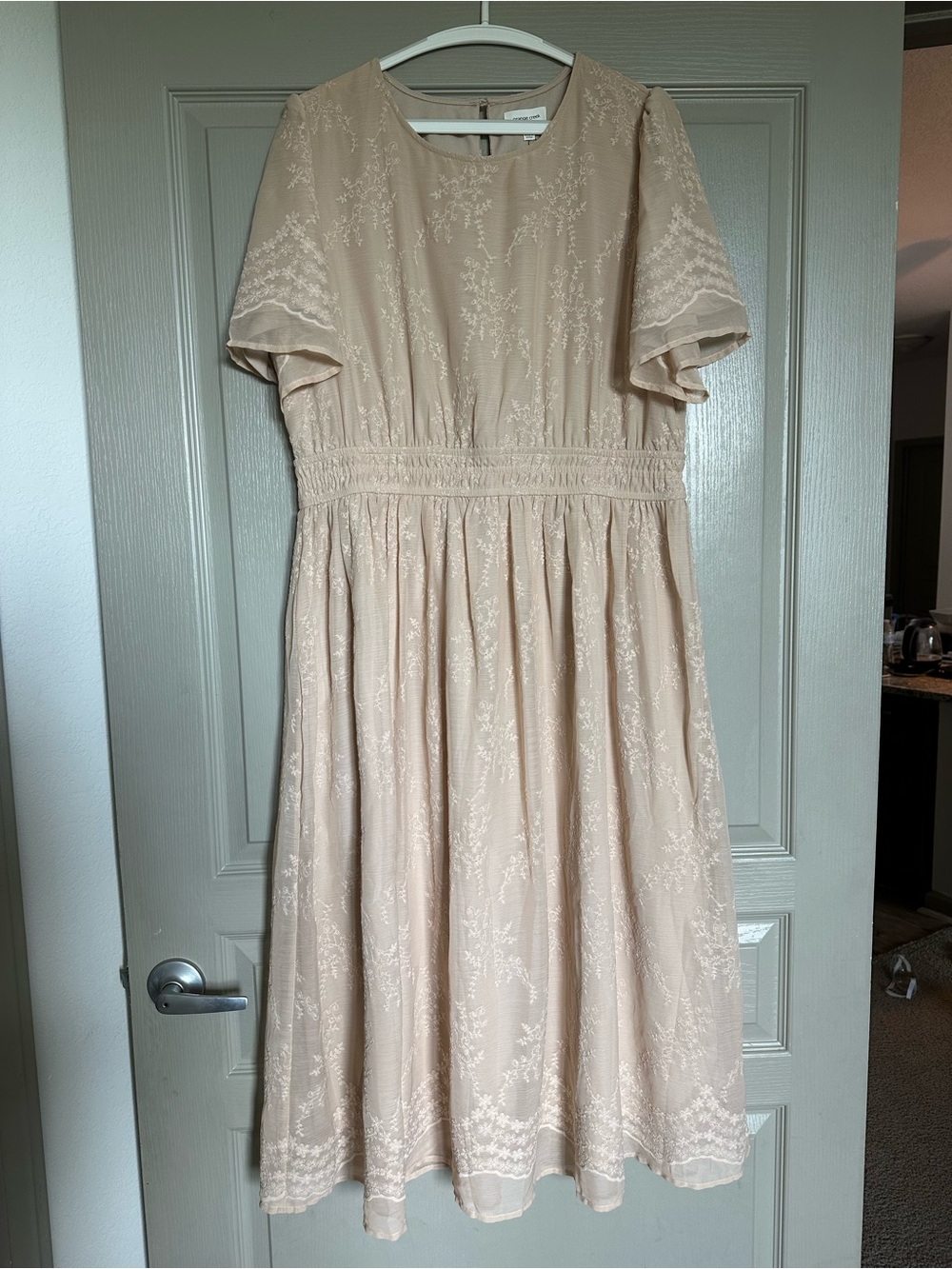 XL NWT 'Cecilia' Embroidered Chiffon Midi Dress in Champagne
